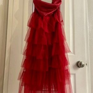 Backless layered hem tube Christmas Red dress or bridesmaids dress